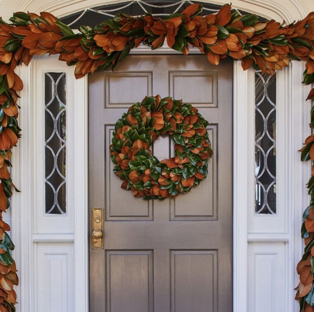 American Plant Exchange Original Magnolia Wreath – 18-Inch Fresh Handmade Green and Copper Leaf Door Décor