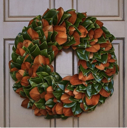 American Plant Exchange Original Magnolia Wreath – 18-Inch Fresh Handmade Green and Copper Leaf Door Décor